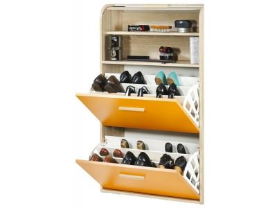 Meuble &agrave; Chaussures Ch&ecirc;ne Abattants Oranges - Coloris Rideau: Rideau Blanc