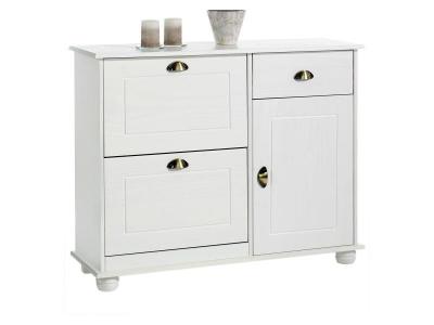 Meuble &agrave; chaussures en pin COLMAR, lasur&eacute; blanc