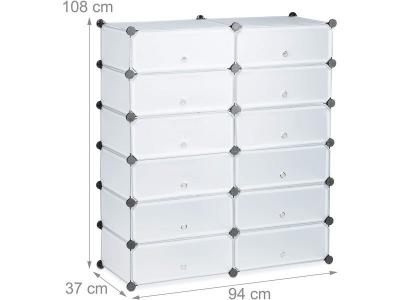 Meuble &agrave; chaussures &eacute;tag&egrave;re armoire rangement avec 12 casiers 24 paires transparent 13_0001634