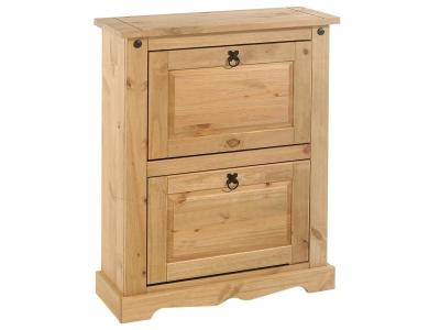 Meuble &agrave; chaussures armoire &agrave; chaussures pin massif finition cir&eacute;e 2 abattants