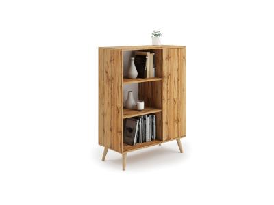 Meuble buffet, commode, Style scandinave, armoire 1 porte et 3 &eacute;tag&egrave;res- Blanc / naturel FONDI 