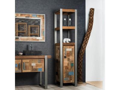 Meuble colonne de salle de bain factory teck m&eacute;tal 190 cm 31070