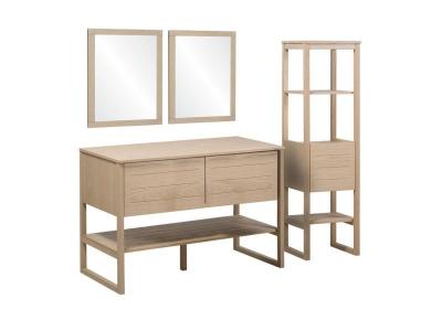 Meuble de salle de bain avec colonne et miroirs effet bois clair