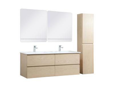 Meuble de salle de bain double vasque 120 cm + colonne ch&ecirc;ne + 2 miroirs sorrento