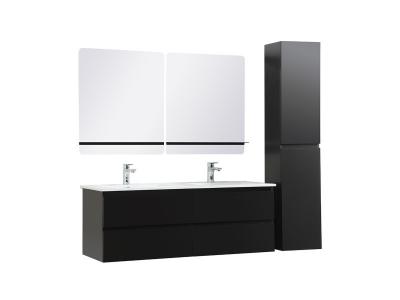 Meuble salle de bain avec colonne, vasque, miroirs Noir