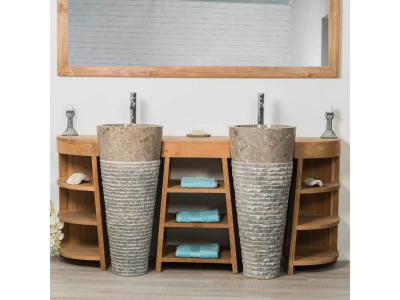 Meuble de salle de bain en teck Florence double 180cm + vasques gris