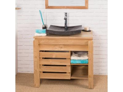 Meuble de salle de bain en teck Zen 85cm - Marron