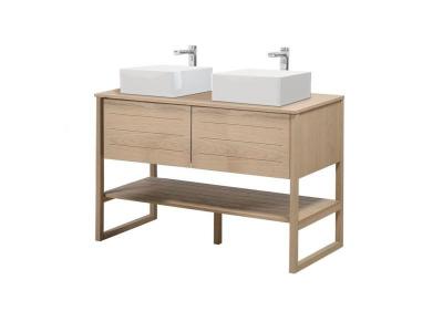 Meuble de salle de bain 120 cm avec vasques blanches carr&eacute;es atoll