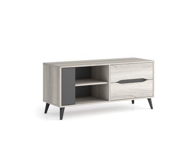 SKRAUT HOME Meuble TV 2 tiroirs + 1 porte KAI, Ch&ecirc;ne/Gris 113.4x40x52,1cm 