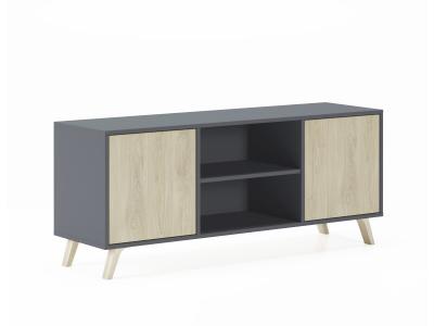 SKRAUT HOME Meuble TV 140 2 portes,Gris Anthracite et Puccini 