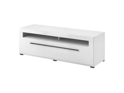 PRICE FACTORY Meuble TV 140cm collection BREDA. Coloris blanc mat et blanc brillant. Style design.