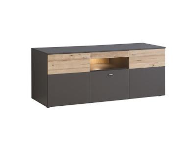 MEUBLETMOI Meuble TV 2 portes 150cm, bicolore bois clair et gris - MARBELLA