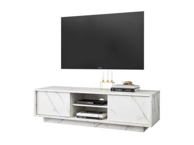 TMM Meuble TV 2 Portes 2 niches - BURANO : Marbre Blanc - - Neuf