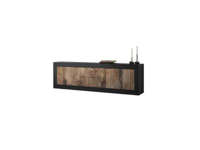 TOUSMESMEUBLES  Meuble TV 2 portes 2 tiroirs Noir mat/Bois fum&eacute; - MATERA