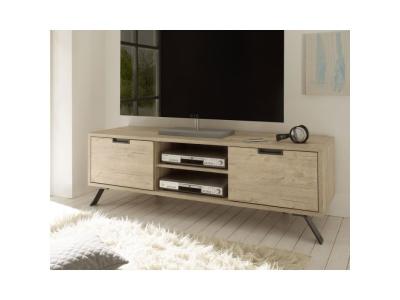 TOUSMESMEUBLES Meuble tv 2 portes ch&ecirc;ne clair - palerme - l 156 x l 50 x h 51 - neuf