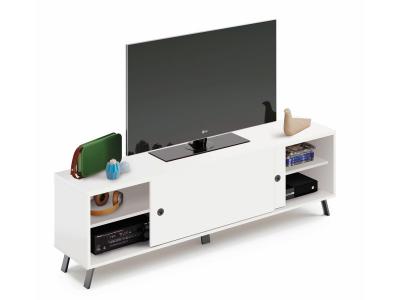 PEGANE Meuble tv 2 portes coloris blanc - hauteur 52 x longueur 160 x profondeur 40 cm