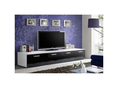 PRICE FACTORY Meuble tv 200cm collection comet. Couleur blanc et noir. 2 portes abattantes.