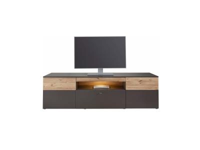 MEUBLETMOI Meuble tv 210 cm 2 portes 1 tiroir - marbella - Gris anthracite