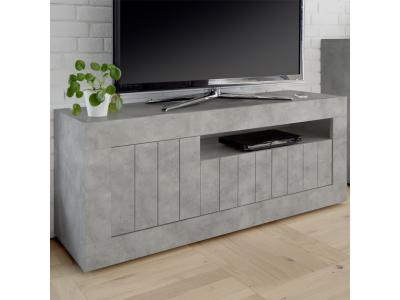 TOUSMESMEUBLES Meuble TV 3 portes B&eacute;ton cir&eacute; clair - LUBIO - L 138 x l 42 x H 56