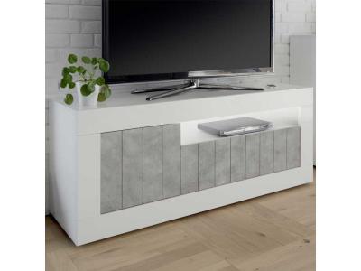 TOUSMESMEUBLES Meuble TV 3 portes Blanc/B&eacute;ton cir&eacute; clair - LUBIO