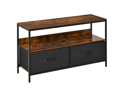 HOMCOM Meuble TV style industriel 2 tiroirs tissu gris m&eacute;tal noir aspect bois