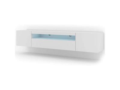 BIM FURNITURE Meuble TV bas universel Aura 200 cm &agrave; suspendre ou &agrave; poser blanc mat avec LED