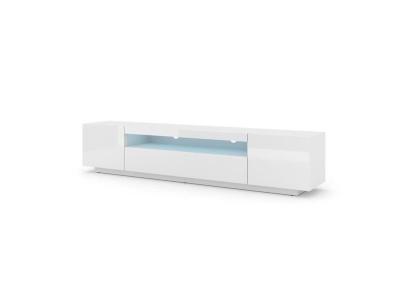 AC DECO Meuble TV bas universel Aura 200 cm &agrave; suspendre ou &agrave; poser blanc mat / blanc brillant avec LED