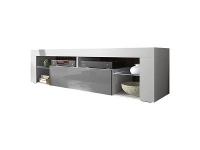 SELSEY Meuble tv tablettes en verre blanc mat gris brillant