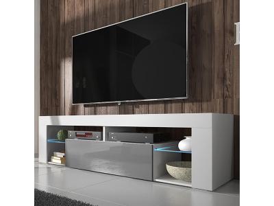 SELSEY Meuble tv - Bianko - 140 cm - blanc mat / gris brillant - avec led