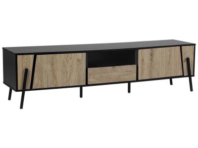 BELIANI Meuble TV en bois clair et noir