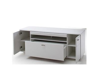 PEGANE Meuble TV en bois coloris blanc mat - L.150 x H.60 x P.51 cm --
