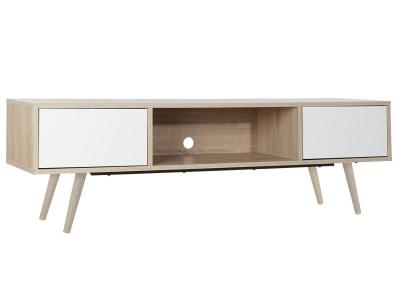 PEGANE Meuble TV en bois de MDF coloris blanc / naturel - Longueur 160 x Hauteur 50 x Profondeur 40 cm