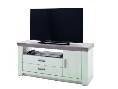 PEGANE Meuble tv en pin blanc et ch&ecirc;ne Neslon - L.180 x H.66 x P.56 cm 