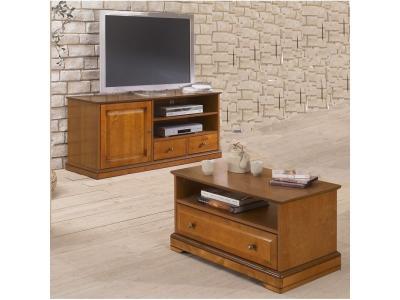 ACTUAL DIFFUSION Ensemble Meuble TV et Table basse Plaqu&eacute;s Merisier
