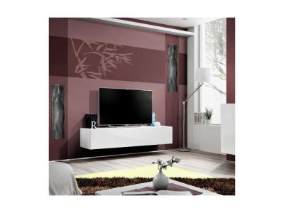 MEUBLORAMA Meuble tv fly design, coloris blanc brillant. Meuble suspendu moderne et tendance pour votre salon.
