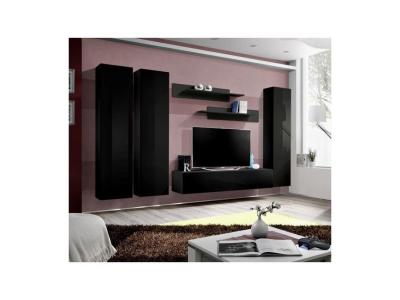 PRICE FACTORY Meuble TV FLY design, coloris noir brillant. Meuble suspendu.. Noir