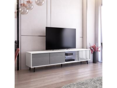  Selsey Galhad - Meuble TV/Banc TV (Blanc Mat/Gris Brillant, 175 cm, &eacute;clairage LED)