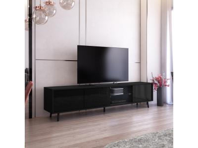 SELSEY Meuble tv - GALHAD - 175 cm - noir mat / noir brillant - &eacute;clairage led