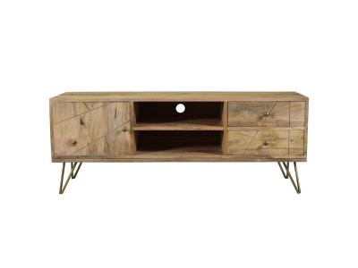 MILIBOO Meuble TV grav&eacute; en manguier massif et m&eacute;tal L130 LINIUM L130xP40xH50