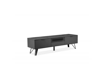 MEUBLETMOI Meuble tv gris anthracite c&eacute;ramique et pied m&eacute;tal 3 tiroirs - onyx
