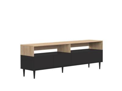 TEMAHOME Meuble TV effet bois noir et ch&ecirc;ne naturel