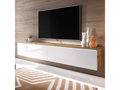 SELSEY Meuble tv - kane - 180 cm - ch&ecirc;ne wotan / blanc brillant - avec led