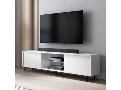  Meuble tv - LEFYR - 140 cm - blanc mat / blanc brillant - &eacute;clairage led