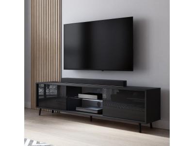 SELSEY  Meuble tv - LEFYR - 140 cm - noir mat / noir brillant - &eacute;clairage LED