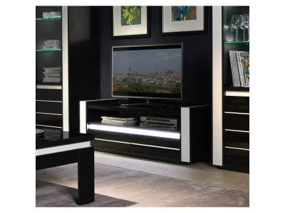 MEUBLORAMA Meuble tv LINA noir et blanc brillant + LED