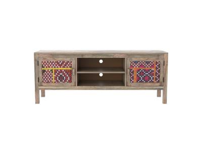 RENDEZ VOUS DECO Meuble TV en bois de manguier et cannage color&eacute; 140 cm