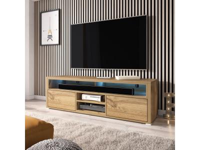 SELSEY  Mario - Meuble TV/Banc TV (140 cm) (Effet ch&ecirc;ne wotan avec LED)