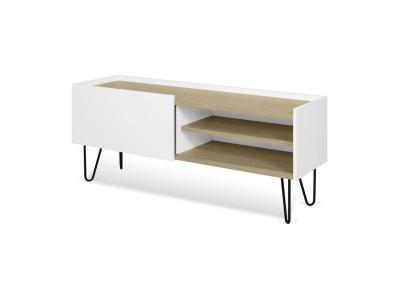 TEMA HOME Meuble TV placage ch&ecirc;ne clair et blanc