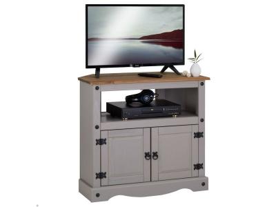 IDIMEX Meuble TV RAMON avec 2 portes, style mexicain en pin massif gris et brun