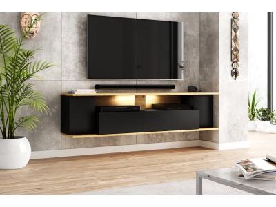 CALICOSY  - Meuble tv Mural 3 portes et 1 niche L160 cm - Rob Noir